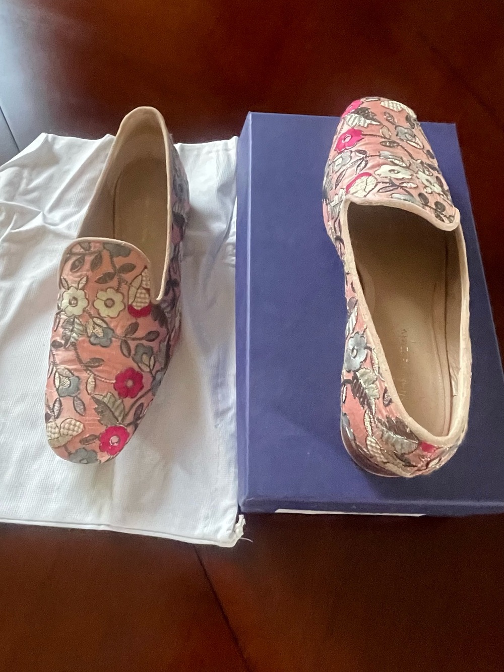 Stuart Weitzman Pink Floral Embroidered Slip-On Loafers